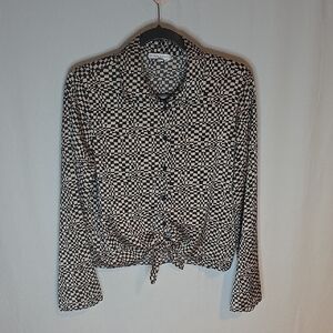 Elegant Black and Tan Checkered Women's Button Down Shirt